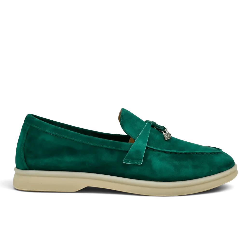 Loro Piana Summer Charms Walk women's green suede shoes