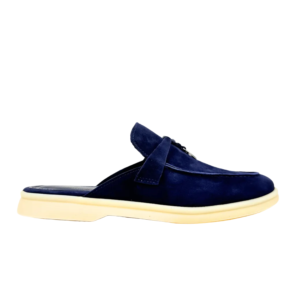 Loro Piana summer slippers suede dark blue