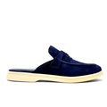Loro Piana Summer Slippers women's dark blue suede slippers