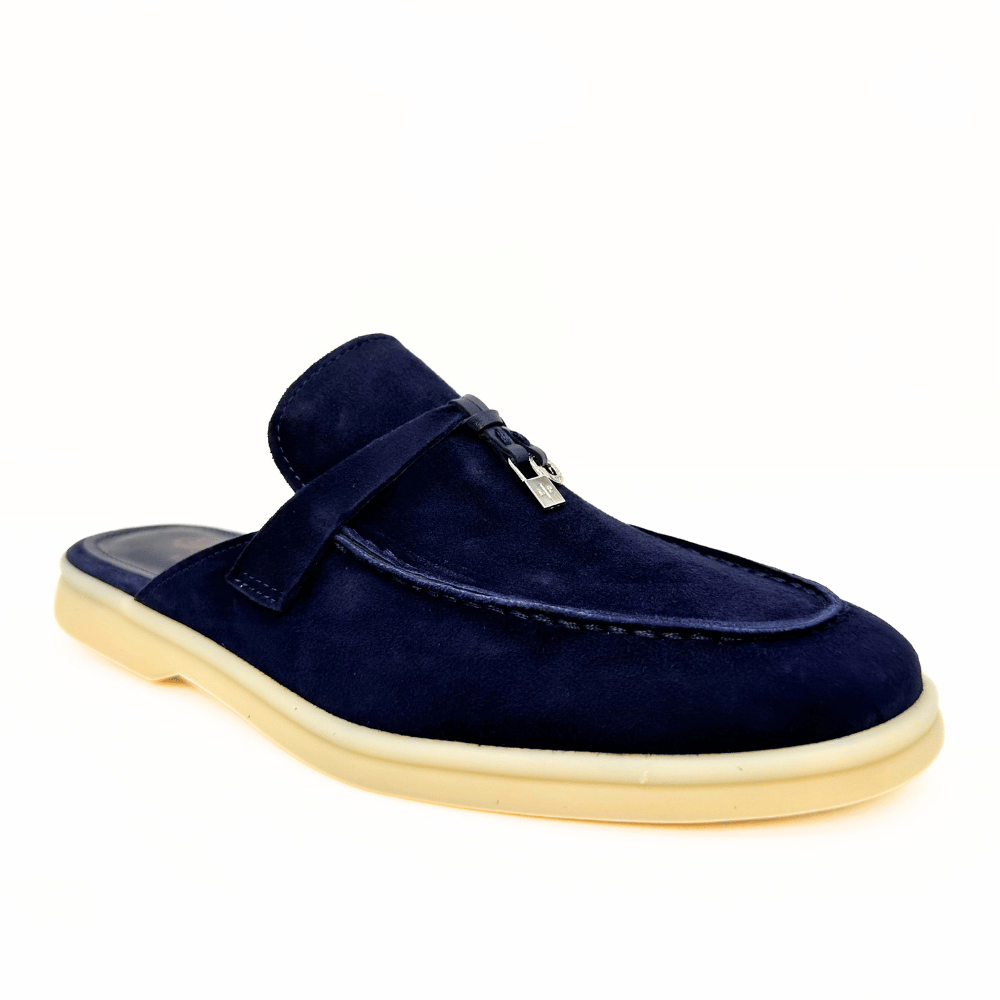 Loro Piana summer slippers suede dark blue