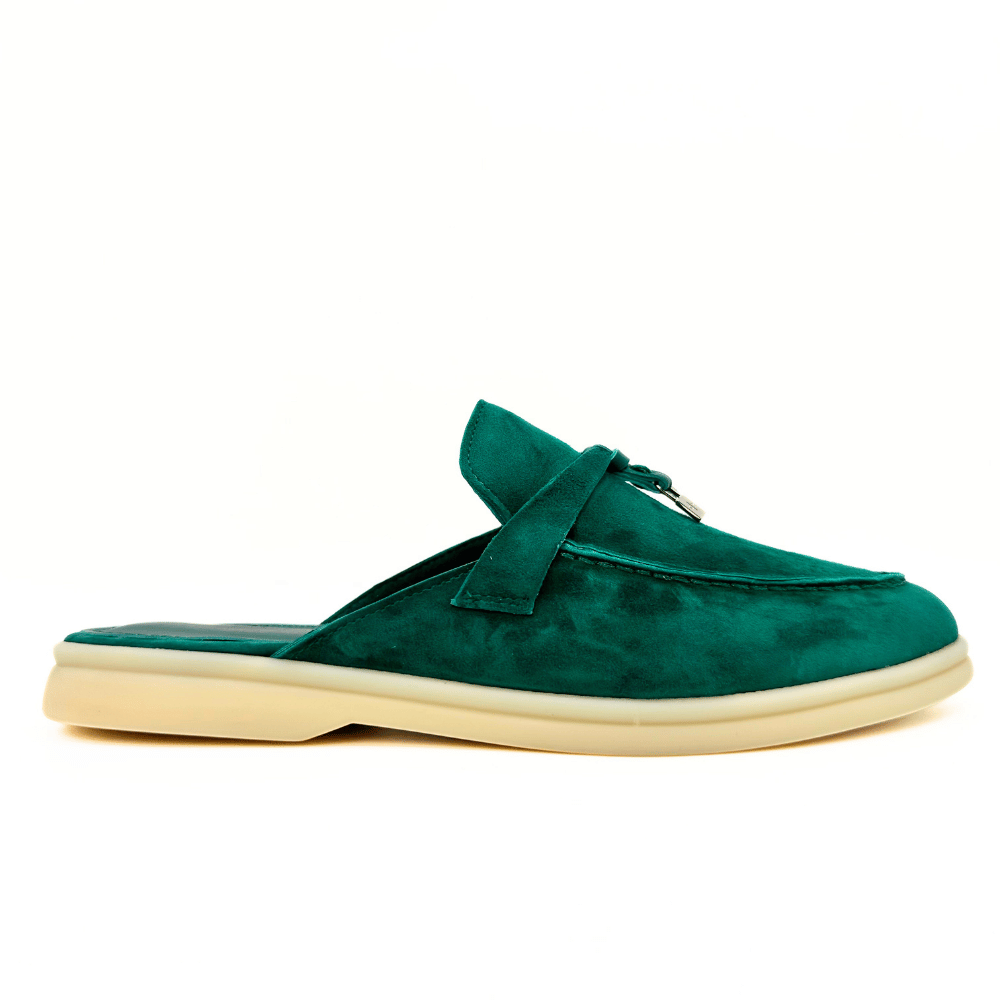 Loro Piana summer slippers suede green