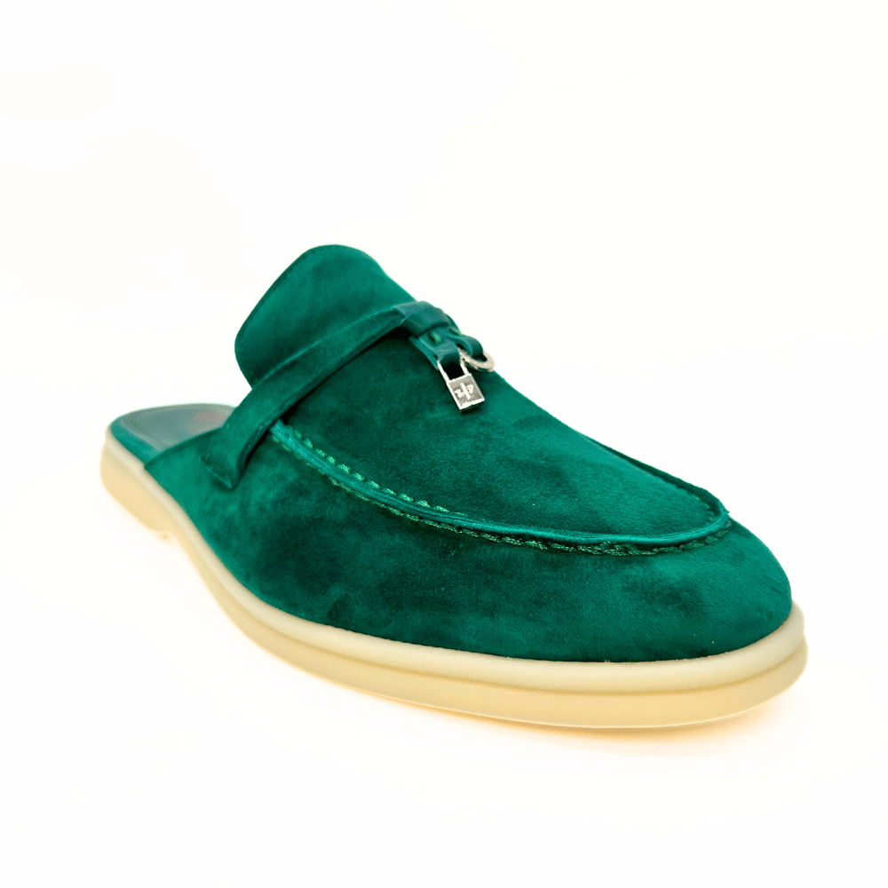 Loro Piana summer slippers suede green