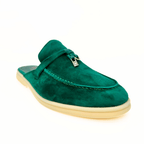 Loro Piana summer slippers suede green