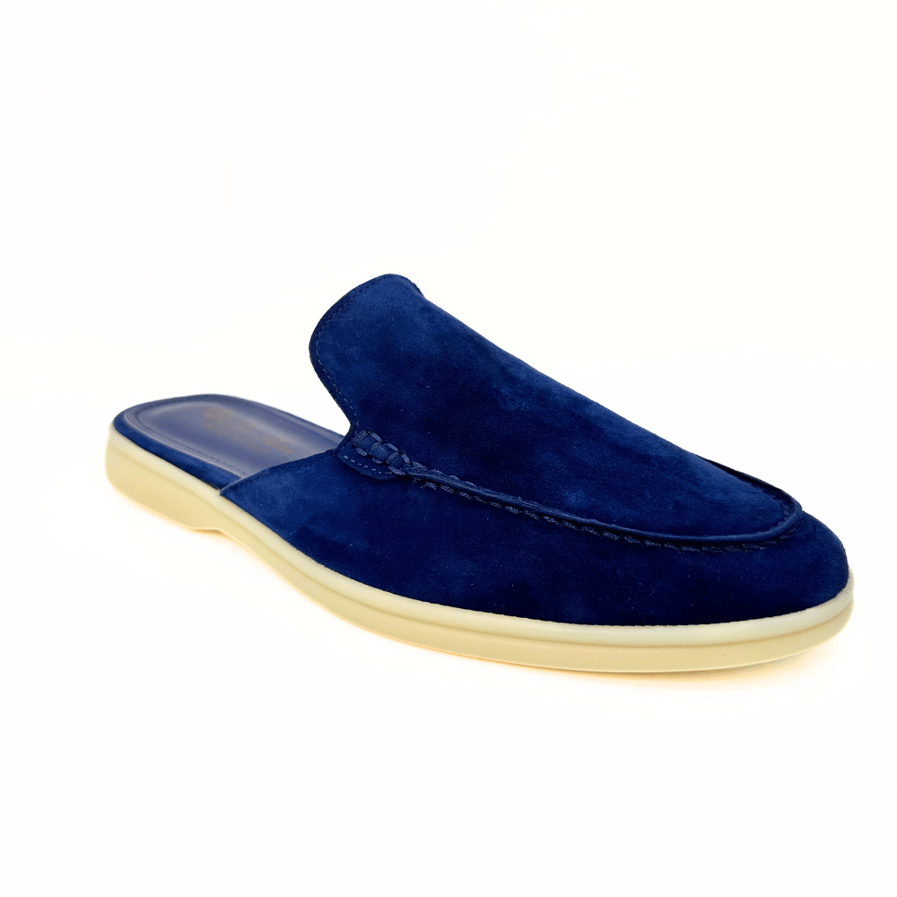 Loro Piana Summer Slippers men's taro blue suede slippers – view 2