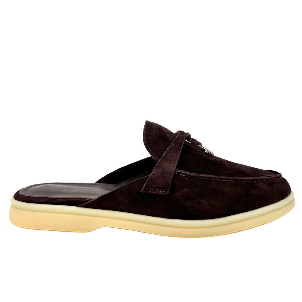 Loro Piana summer slippers suede coffee