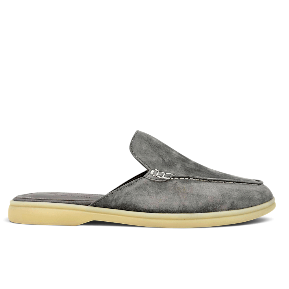 Loro Piana Summer Slippers men's grey suede slippers