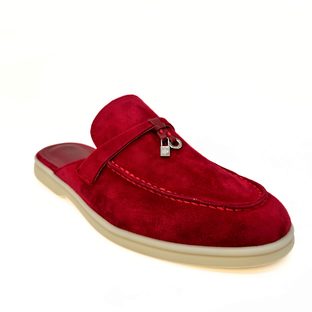 Loro Piana summer slippers suede red