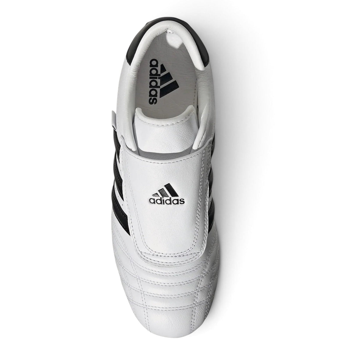 Bliss sneakers adidas beyaz deri dövüş sanatları ayakkabısı, siyah detaylı bağcıksız tasarım, üstten görünüm
