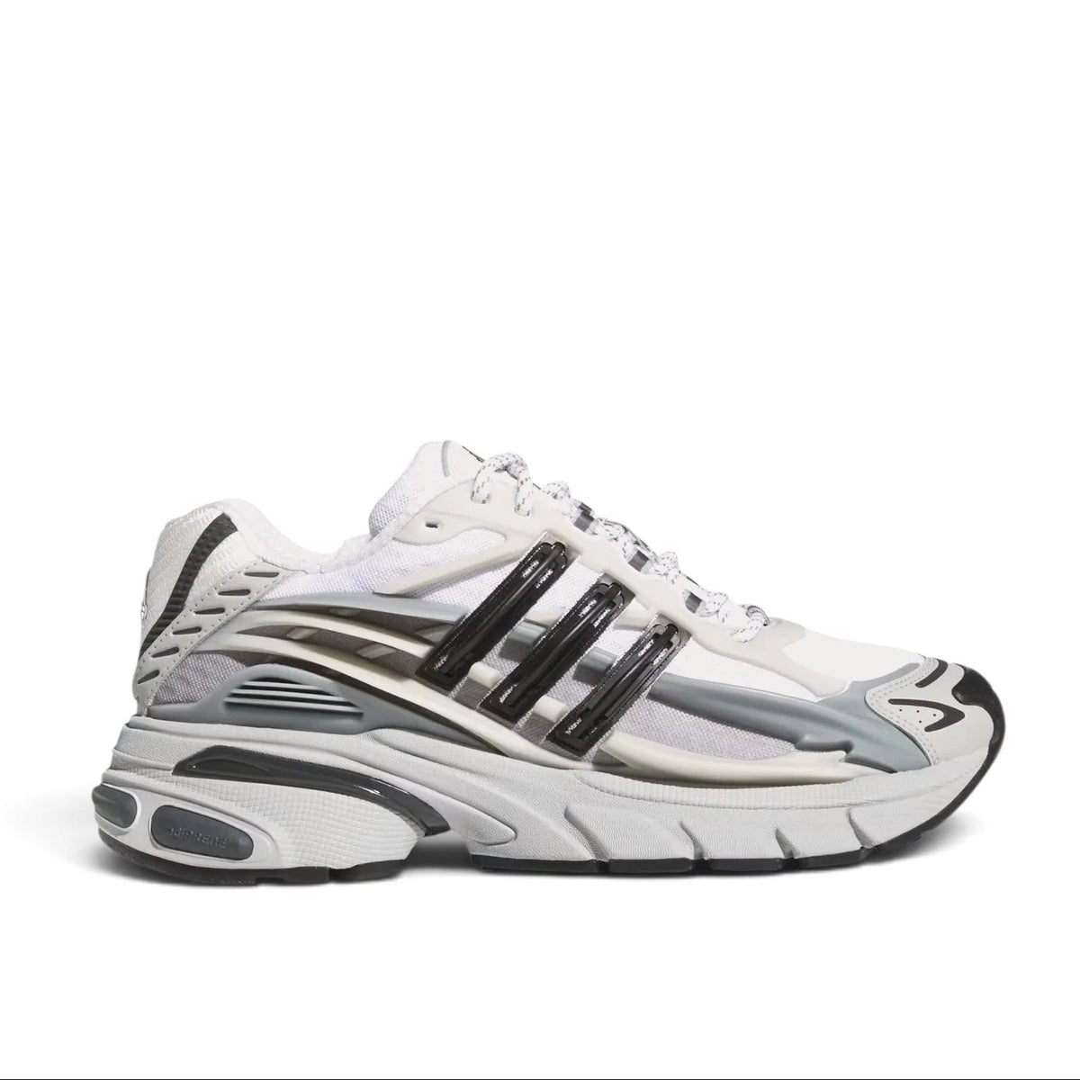 Bliss sneakers adidas Originals beyaz gri ve siyah renkli, file detaylı, fütüristik tasarımlı günlük spor ayakkabı