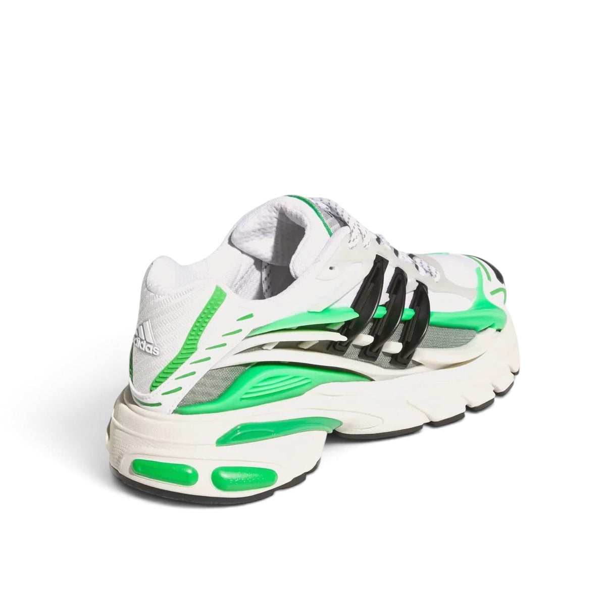 Bliss sneakers adidas Originals beyaz, yeşil ve siyah detaylı, file yüzeyli ve kalın tabanlı modern spor ayakkabı