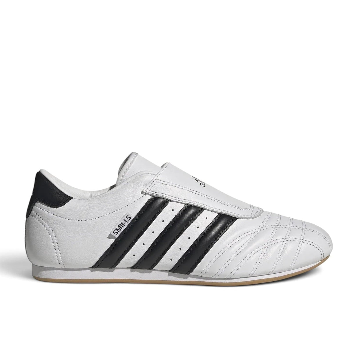 Bliss sneakers adidas beyaz ve siyah deri dövüş sanatları spor ayakkabısı, bağcıksız tasarım ve kauçuk taban