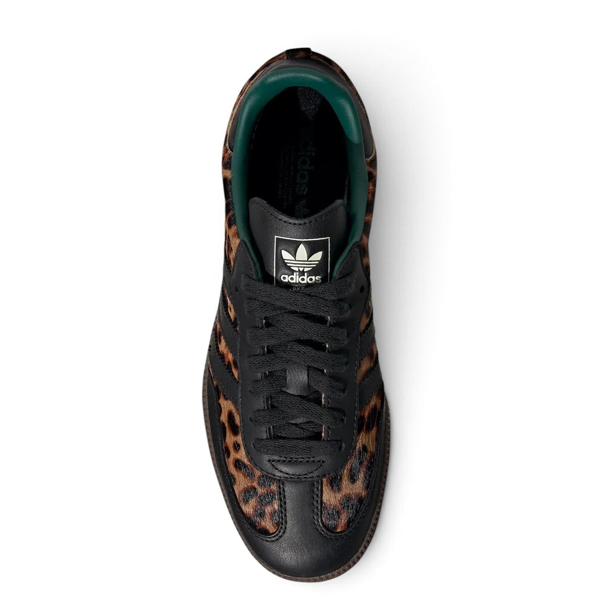 Bliss sneakers adidas Samba leopar desenli siyah deri spor ayakkabı, üstten görünüm