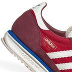 Bliss sneakers marka bordo ve kırmızı süet detaylı Adidas SL 72 retro spor ayakkabı, beyaz üç bantlı tasarım.