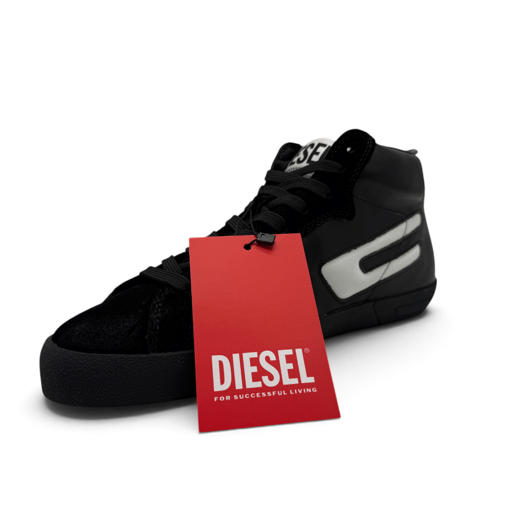 Bliss sneakers Diesel K868 siyah deri yüksek tabanlı spor ayakkabı, üzerinde kırmızı Diesel marka etiketi ile