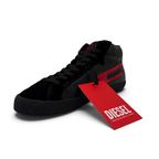 Bliss sneakers Diesel K868 siyah ve kırmızı deri yüksek bilekli spor ayakkabı, kırmızı marka etiketi ile