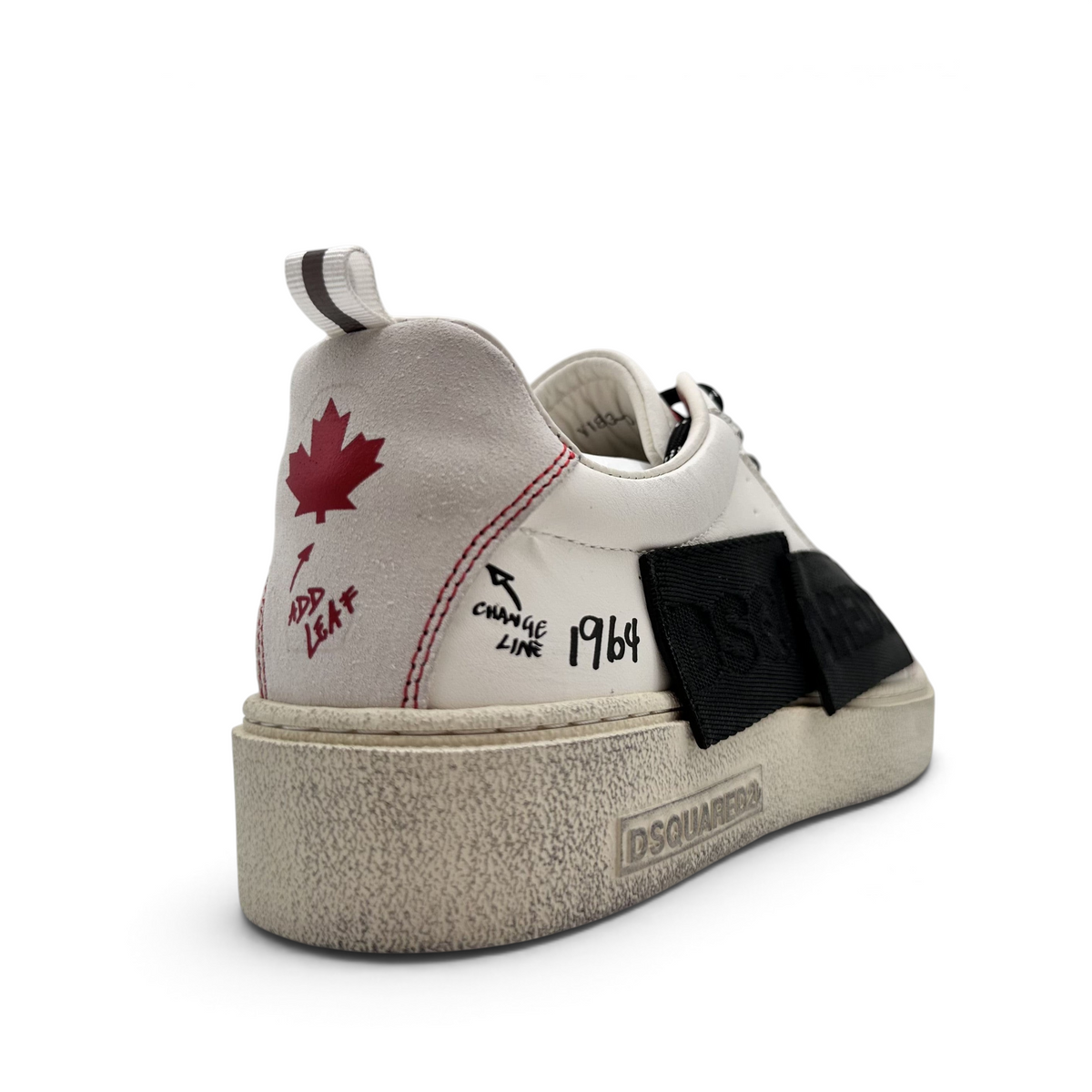 Bliss sneakers marka beyaz deri ve süet detaylı, kırmızı akçaağaç yaprağı baskılı Dsquared2 günlük spor ayakkabı