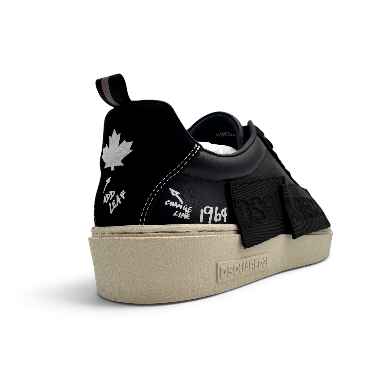 Bliss sneakers DSQUARED2 lacivert siyah deri süet detaylı grafik baskılı erkek spor ayakkabı topuk görünümü
