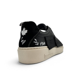 Bliss sneakers DSQUARED2 siyah deri ve süet detaylı, topuk kısmında beyaz akçaağaç yaprağı baskılı erkek sneaker