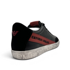Bliss sneakers Emporio Armani siyah ve bordo deri süet detaylı erkek günlük spor ayakkabı arka görünüm