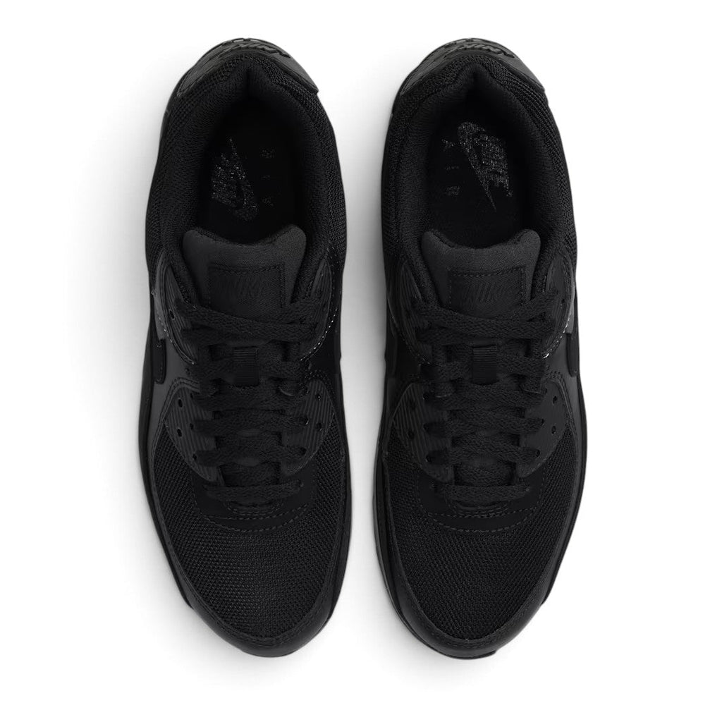 Bliss sneakers Nike Air Max 90 tamamen siyah file ve sentetik deri detaylı günlük spor ayakkabı üstten görünüm