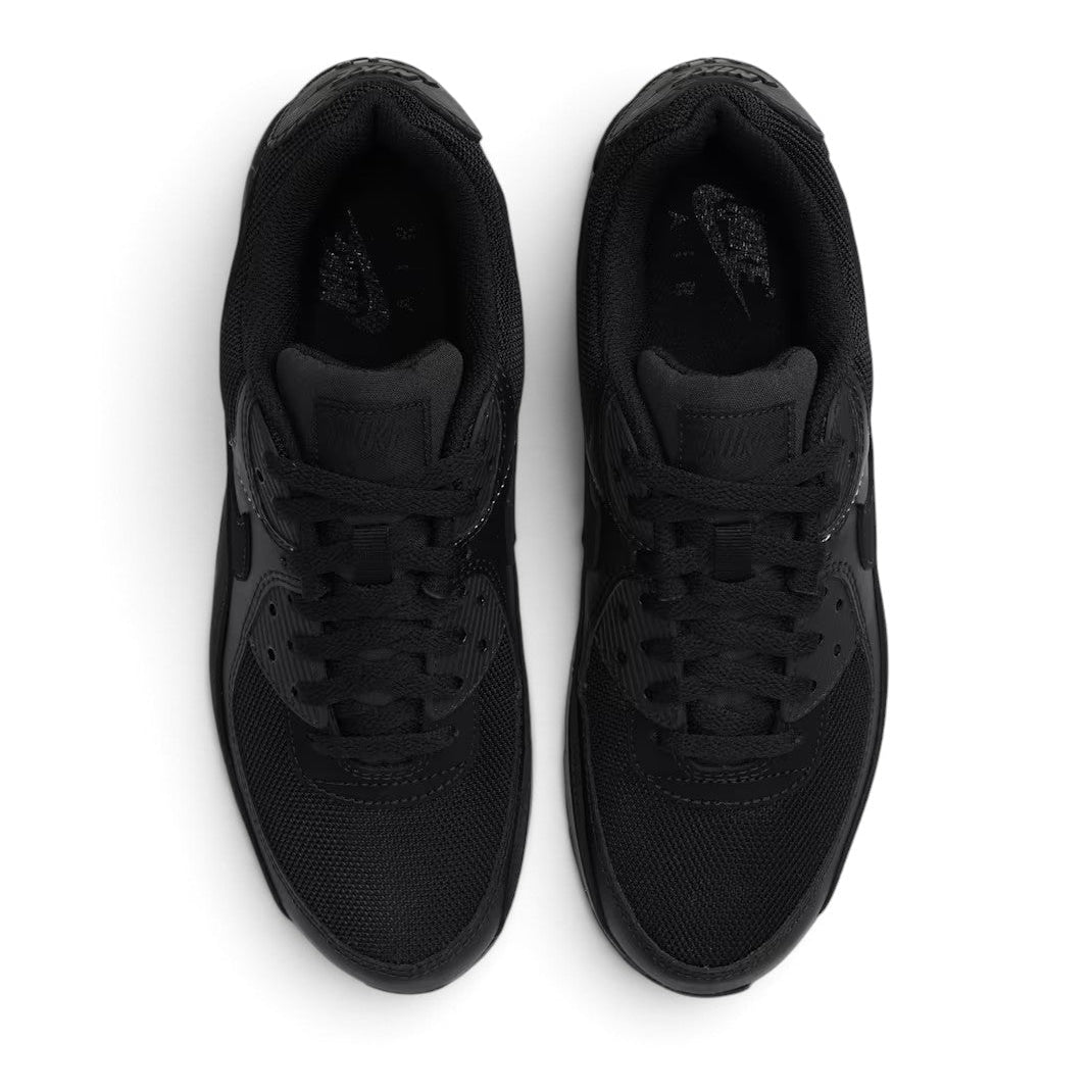 Bliss sneakers Nike Air Max 90 tamamen siyah file ve sentetik deri detaylı günlük spor ayakkabı üstten görünüm