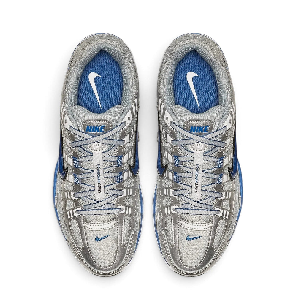 Bliss sneakers Nike P-6000 metalik gümüş ve mavi detaylı, nefes alabilen file panelli retro koşu ayakkabısı