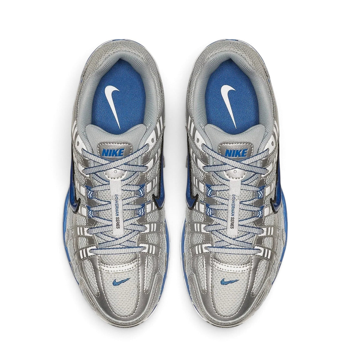 Bliss sneakers Nike P-6000 metalik gümüş ve mavi detaylı, nefes alabilen file panelli retro koşu ayakkabısı