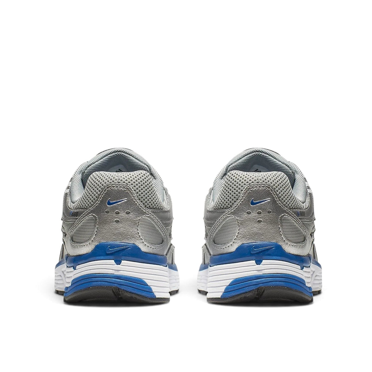 Bliss sneakers Nike P-6000 gümüş ve mavi detaylı, file ve deri panelli, arkadan görünüm koşu ayakkabısı