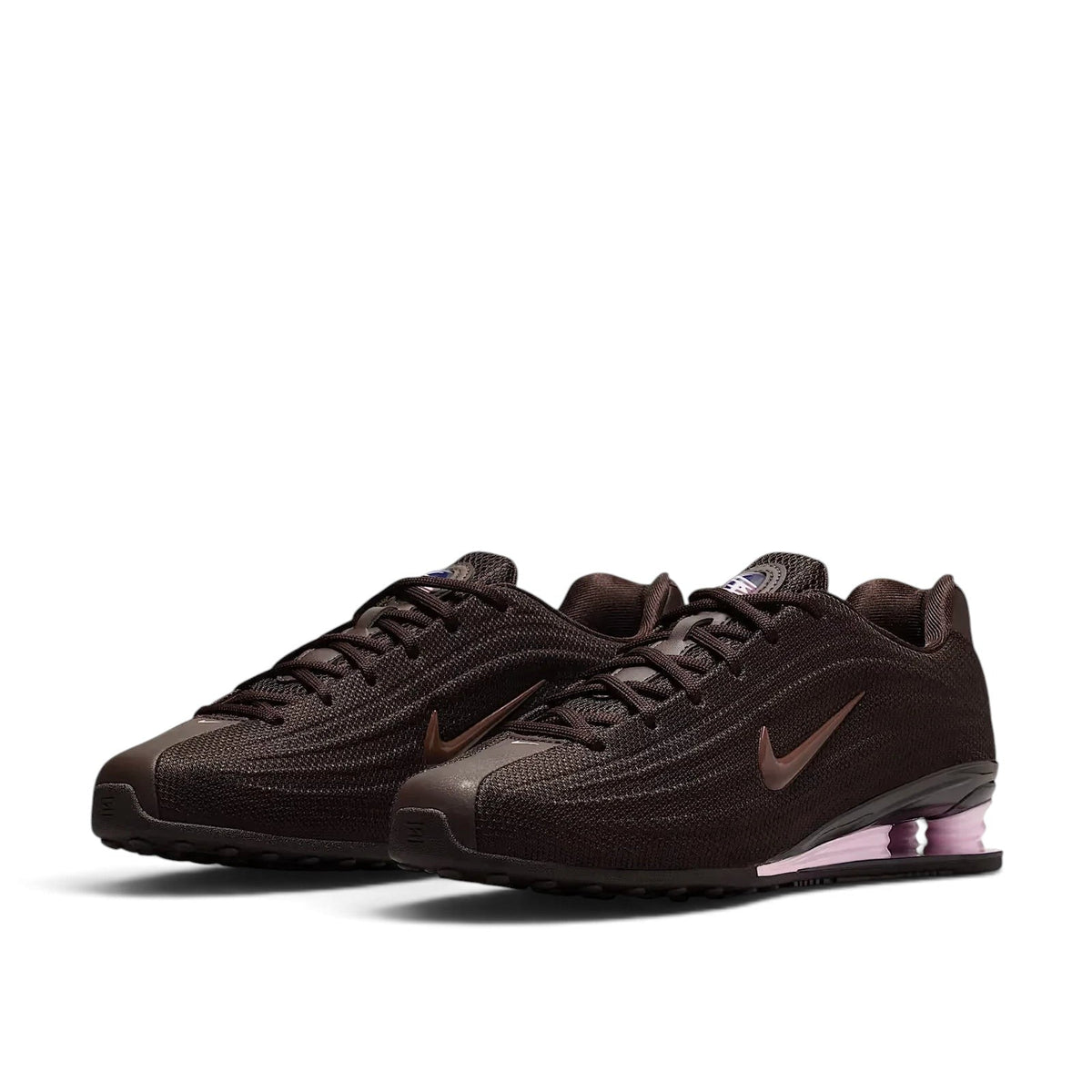 Bliss sneakers Nike Shox Ride 2 koyu kahve renkli, pembe topuk detaylı, file ve sentetik deri günlük spor ayakkabı