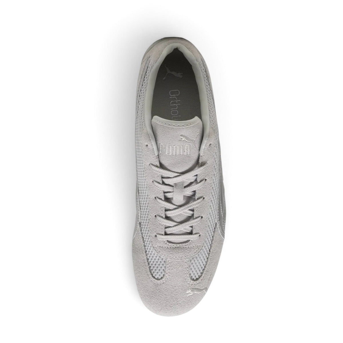 Bliss sneakers PUMA Mostro açık gri süet ve file detaylı günlük spor ayakkabı üstten görünüm