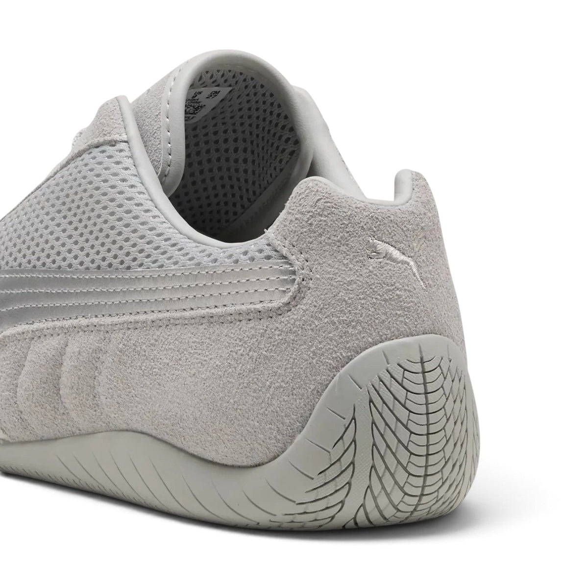 Bliss sneakers PUMA Mostro açık gri süet ve file detaylı günlük spor ayakkabı topuk detayı