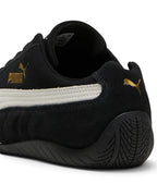Bliss sneakers Puma Speedcat OG siyah süet düşük bilekli spor ayakkabı, beyaz detaylı ve altın logo baskılı