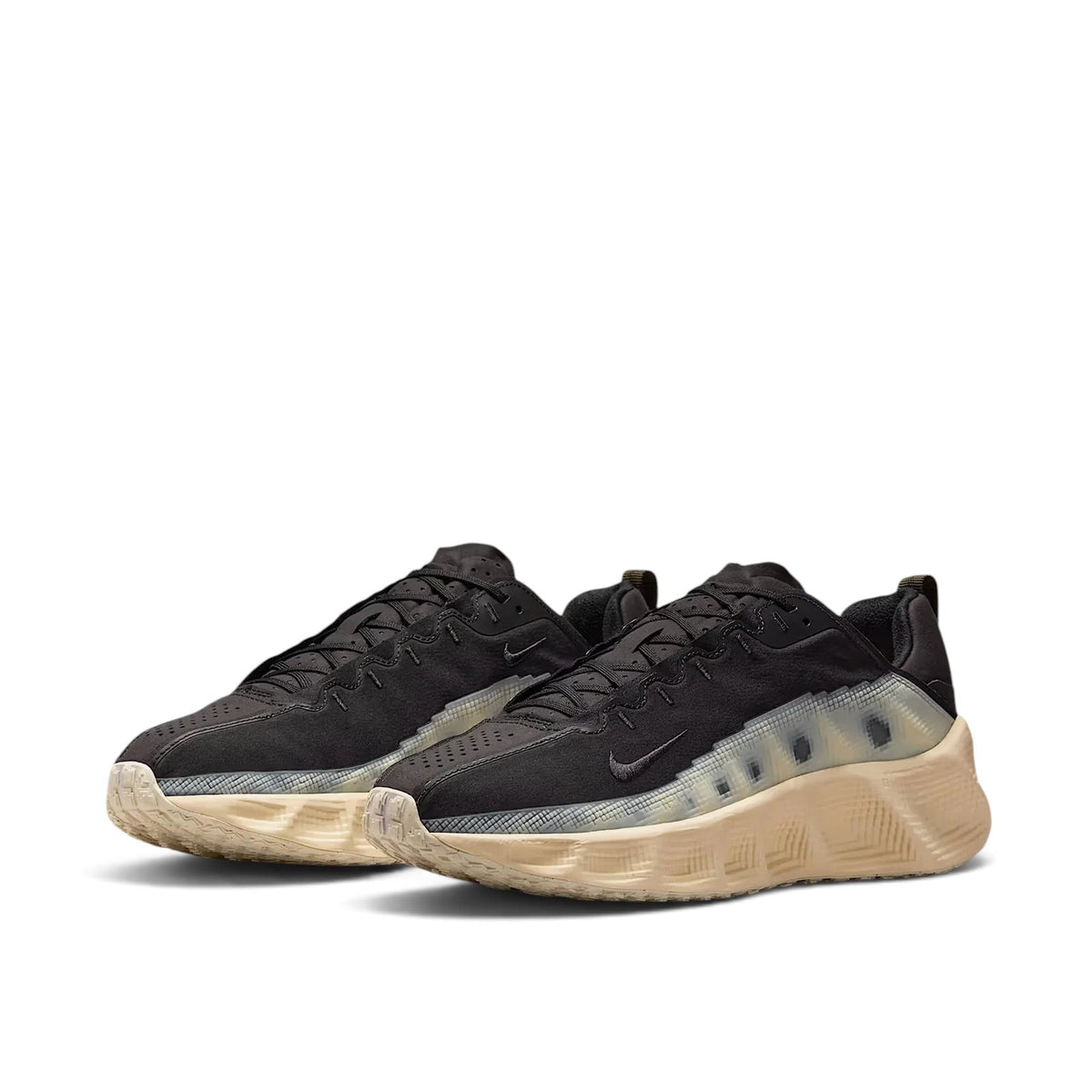 Bliss sneakers siyah renkli, bej geometrik tabanlı, şeffaf detaylı modern günlük spor ayakkabı