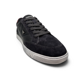 Bliss sneakers Emporio Armani siyah deri ve süet detaylı, kırmızı topuk vurgulu modern günlük spor ayakkabı
