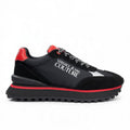 Bliss sneakers Versace Jeans Couture siyah ve kırmızı detaylı, süet ve kumaş karışımlı platform tabanlı spor ayakkabı
