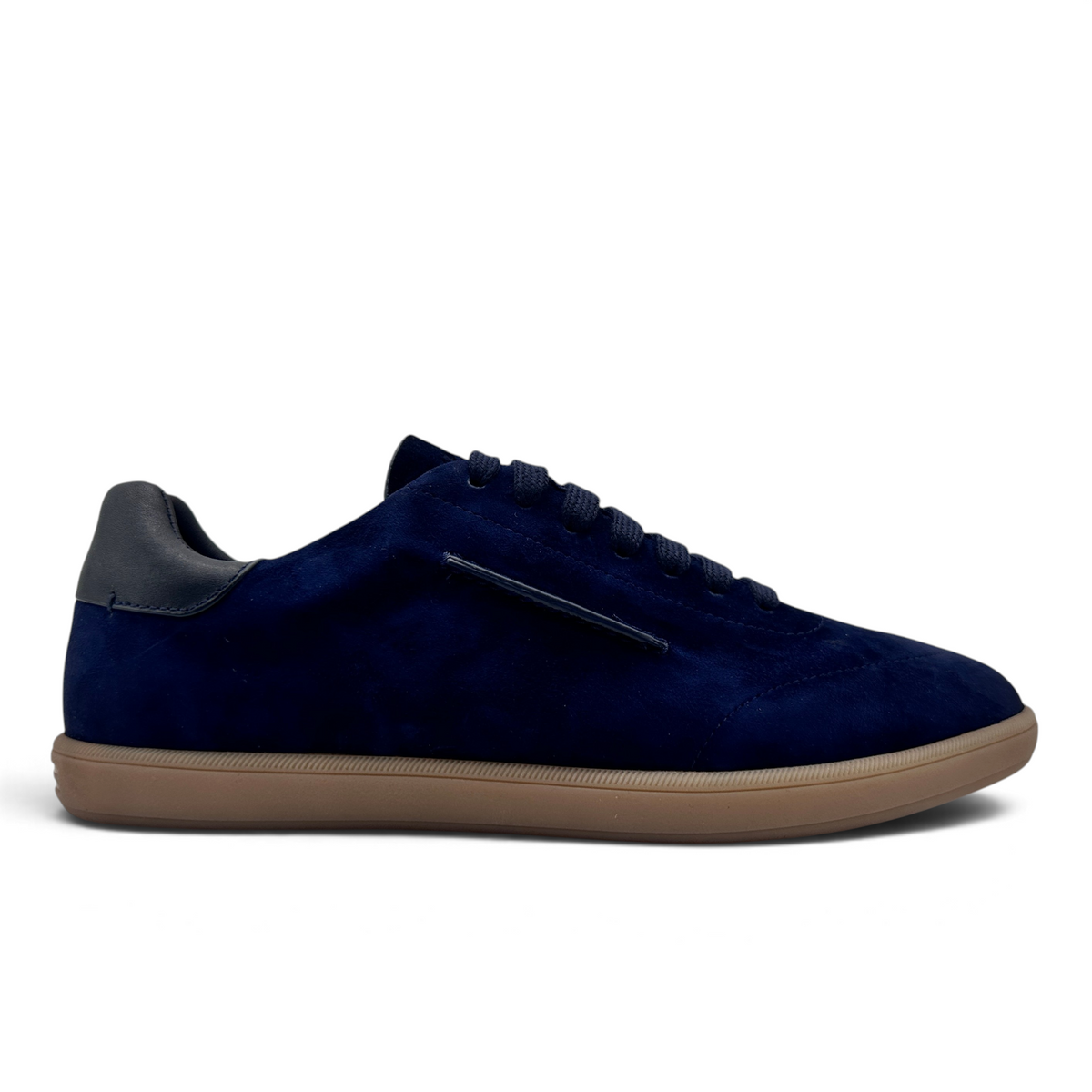 Bliss sneakers Zegna Blue suede low-top shoes with dark blue leather heel tab and gum rubber sole