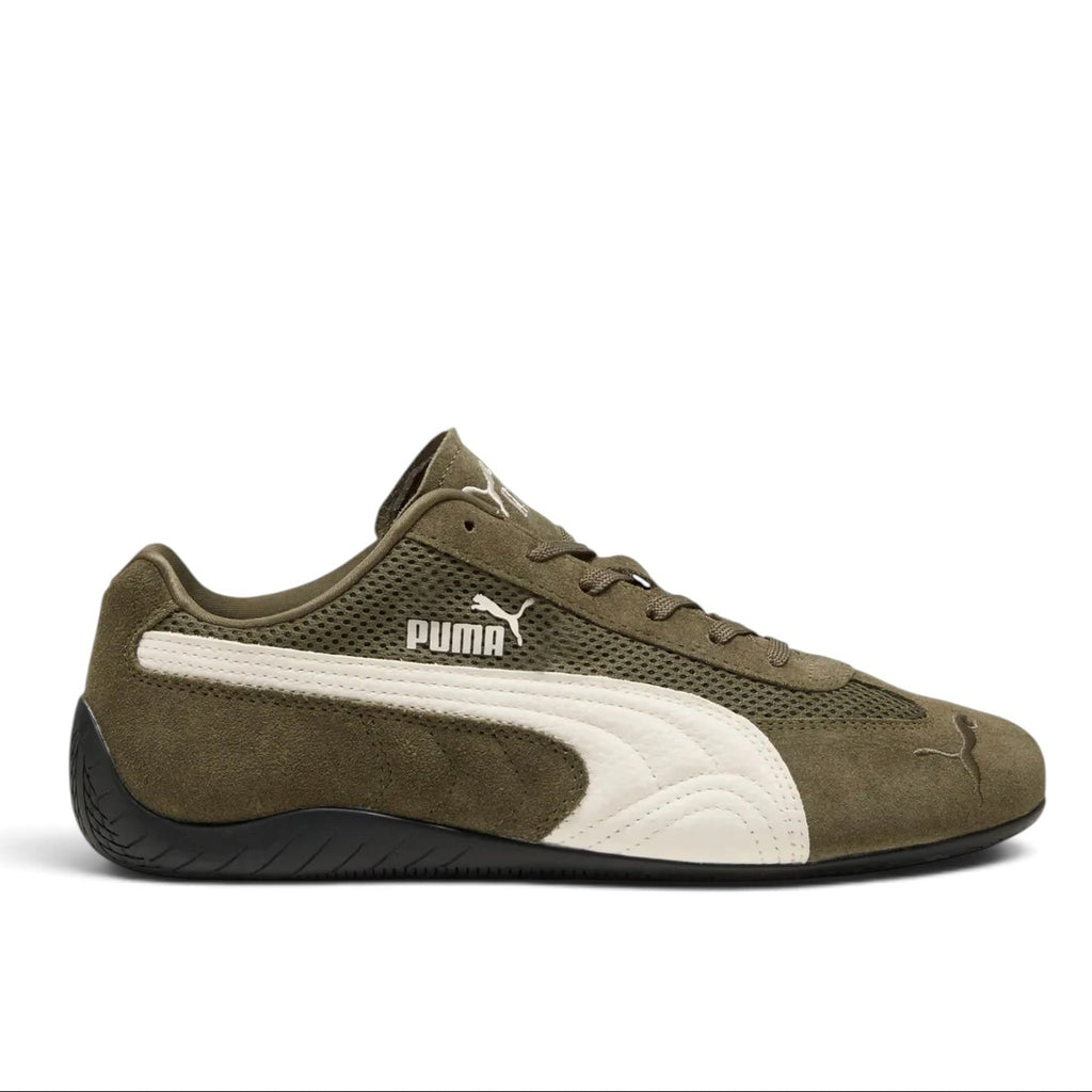 Bliss sneakers marka zeytin yeşili süet ve file detaylı, beyaz formstrip logolu, kauçuk tabanlı günlük spor ayakkabı