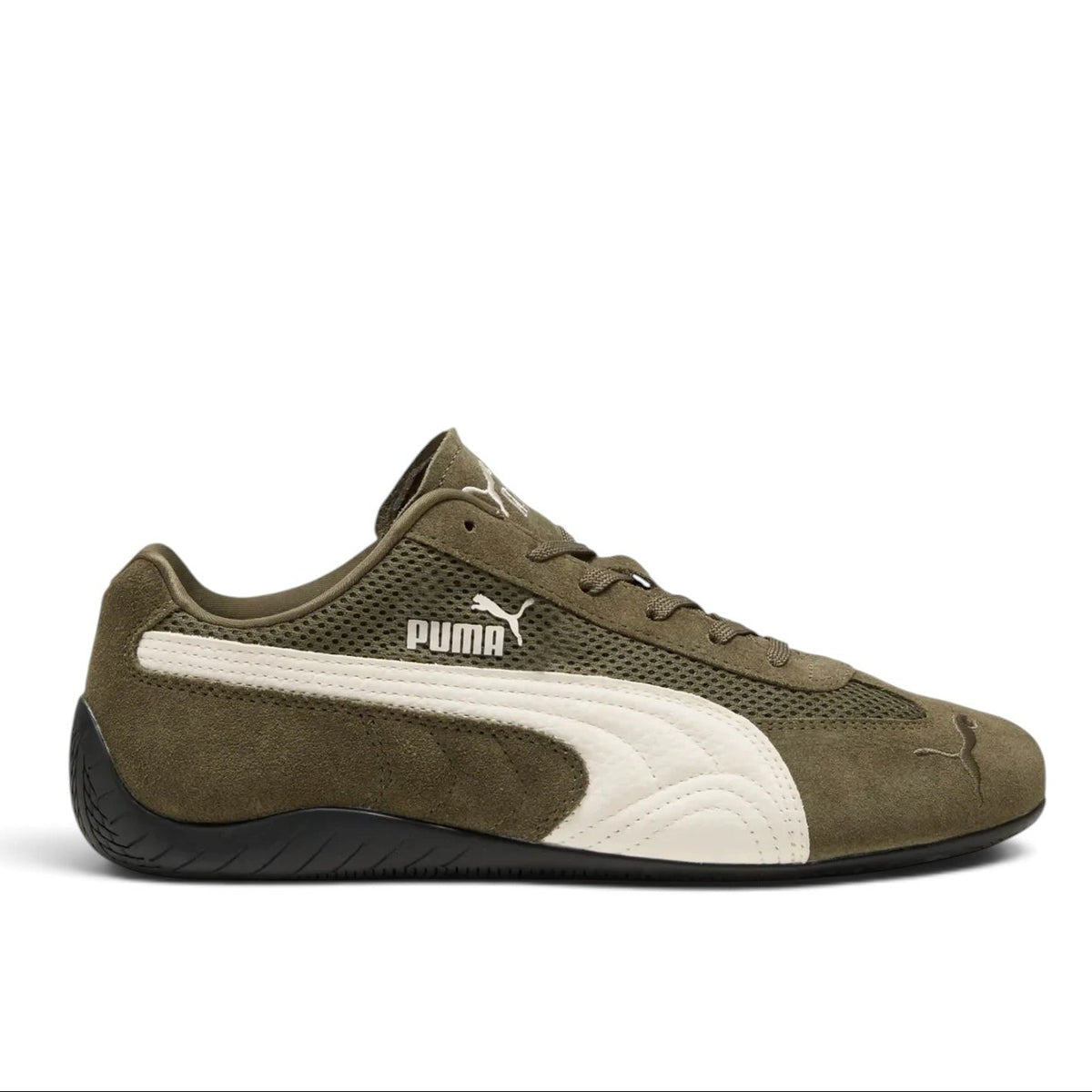 Bliss sneakers marka zeytin yeşili süet ve file detaylı, beyaz formstrip logolu, kauçuk tabanlı günlük spor ayakkabı