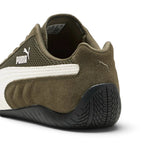 Bliss sneakers marka zeytin yeşili süet ve file detaylı, beyaz formstrip logolu, yarış stili kauçuk tabanlı spor ayakkabı