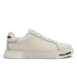 D&G Logo-Patch Low-Top Leather White Sneakers